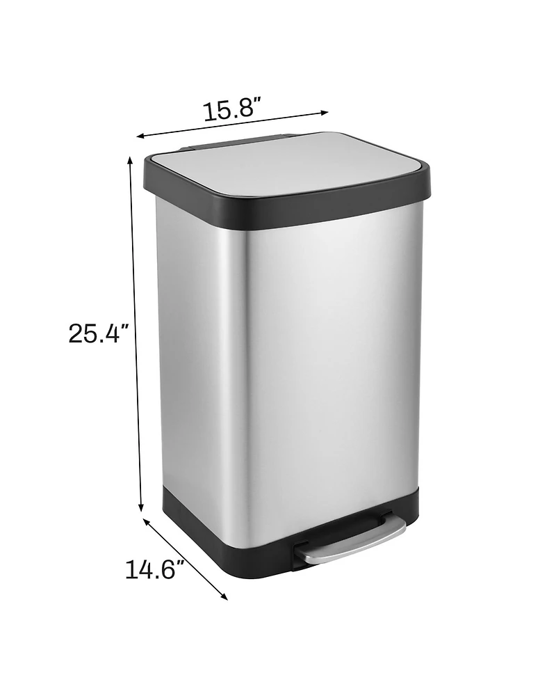 Mega Casa 14.5 Gal./55 Liter Rectangle Step-On Stainless Steel Trash Can for Kitchen