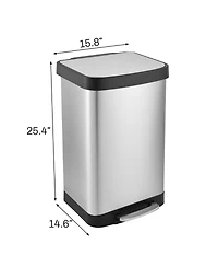 Mega Casa 14.5 Gal./55 Liter Rectangle Step-On Stainless Steel Trash Can for Kitchen