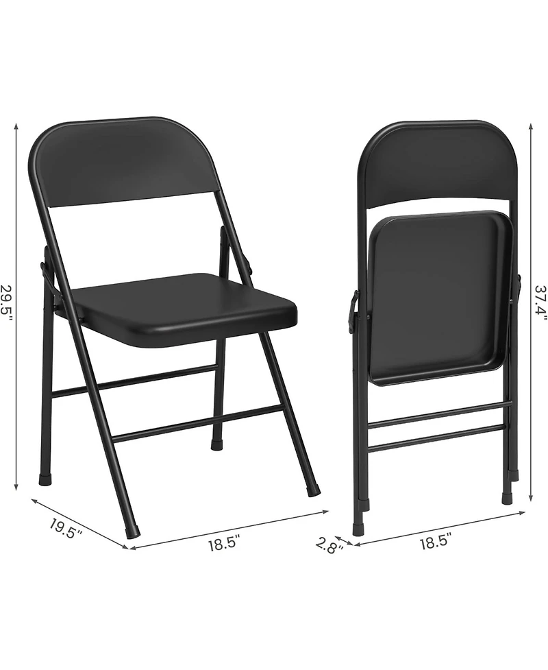 gaomon 8 Pack All-Steel Folding Chairs with Backrest, Heavy Duty Metal Foldable Dining Chair Set of 8 Hold Up to 350 Lbs, Black Portable Chair
