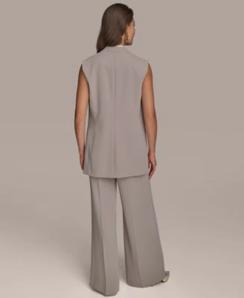 Donna Karan New York Petite V Neck One Button Vest Pinstripe Wide Leg Pants