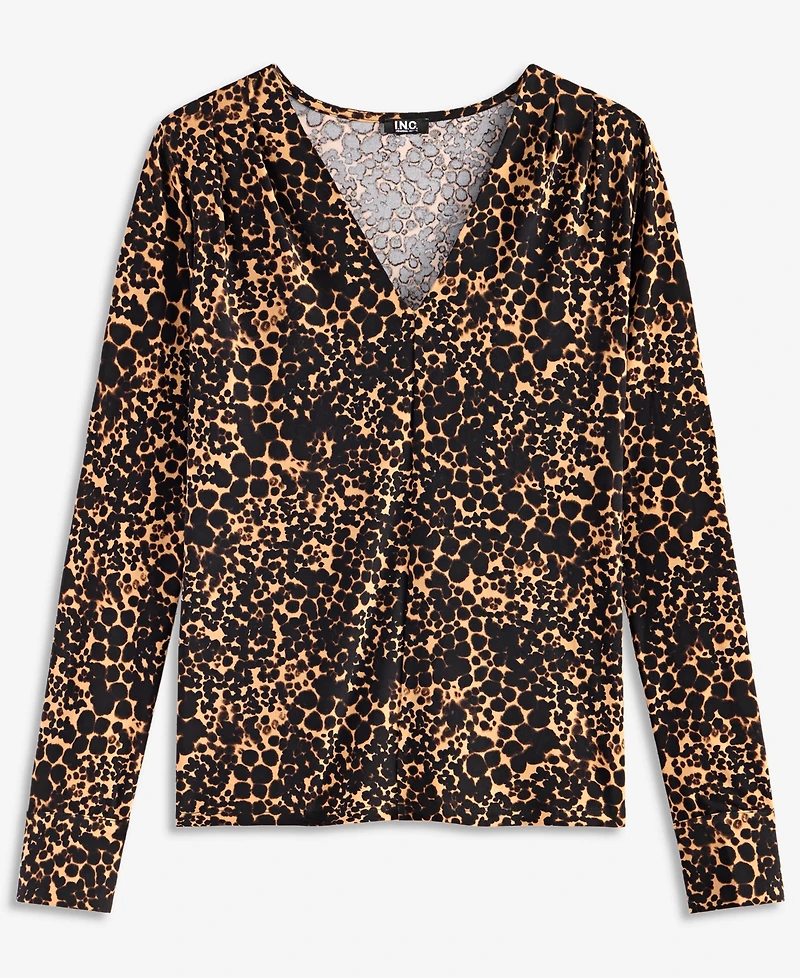 I.n.c. International Concepts Women's Long-Sleeve V-Neck Print Blouse, Macy's Exclusive