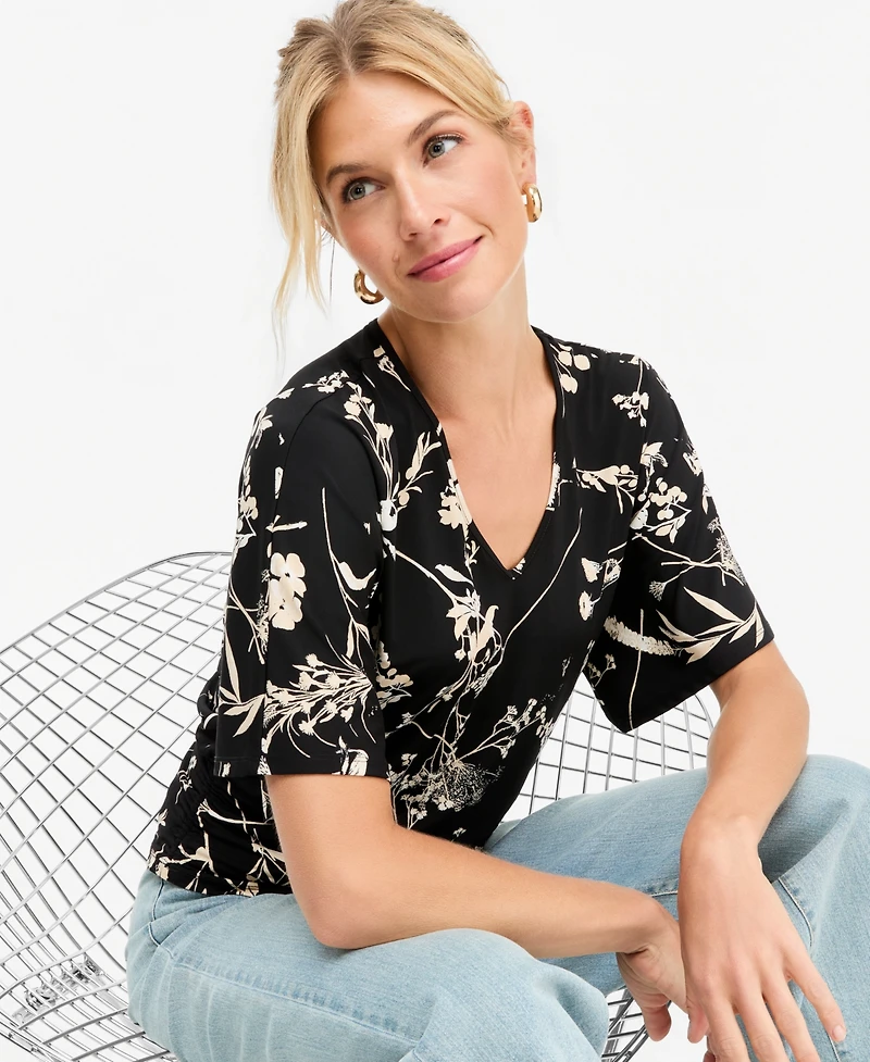 I.n.c. International Concepts Women's Floral V-Neck Short-Sleeve Blouse, Macy's Exclusive