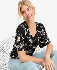 I.n.c. International Concepts Women's Floral V-Neck Short-Sleeve Blouse, Macy's Exclusive