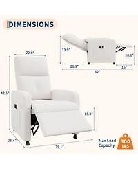 homfan Ergonomic Electric Power Recliner with Massage and Heat, Tall Back and Lumbar Support, Side Pockets and Usb Port for Home Theater