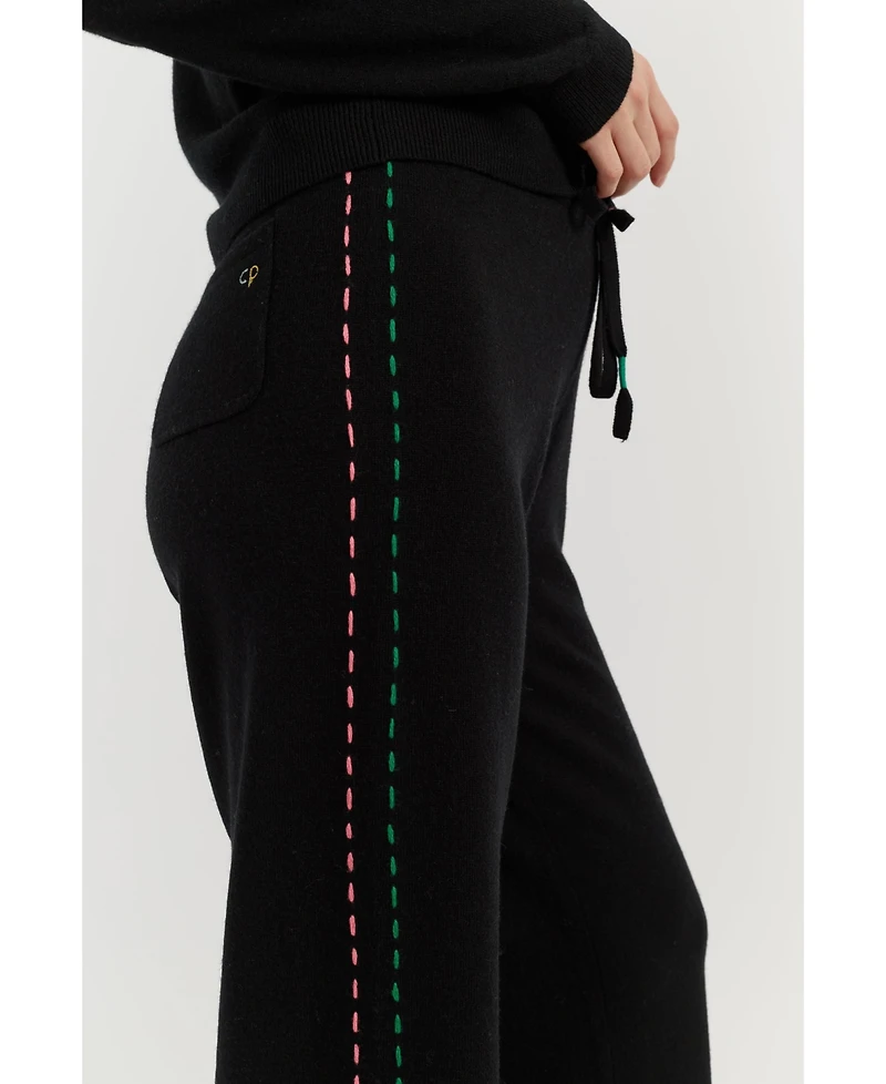 Chinti & Parker Women's Wool-Cashmere Peanuts Stripe Wide Leg Track Pants