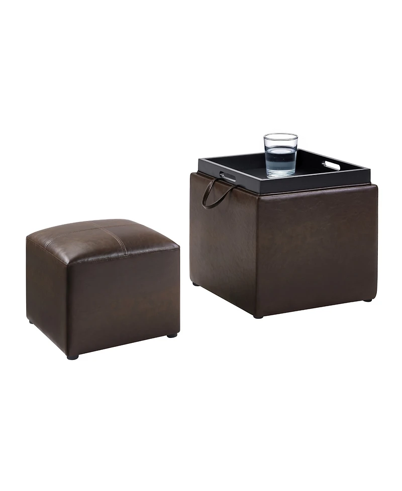 Convenience Concepts Designs4Comfort Park Avenue Single Ottoman with Stool and Reversible Tray