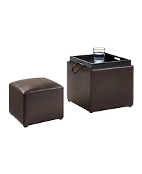 Convenience Concepts Designs4Comfort Park Avenue Single Ottoman with Stool and Reversible Tray