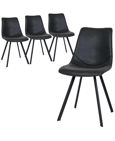LeisureMod Markley 4-pcs Mid-Century Modern Leather Upholstered Desk Chair for Kitchen, Dining and Office