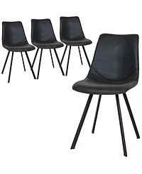 LeisureMod Markley 4-pcs Mid-Century Modern Leather Upholstered Desk Chair for Kitchen, Dining and Office