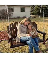 Maga Casa Innovaze 1-Seater Premium Rustic Solid Fir Wood Outdoor Porch Swing, Luxury Hanging Log Bench with 900 lbs Capacity