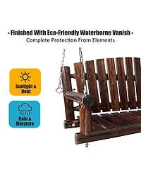 Innovaze 5 Ft Rustic Log Wooden Porch Swing, Outdoor Hanging Bench for Patio, Garden, Yard – Solid Fir Wood, Handcrafted, Weather-Resistant Finish