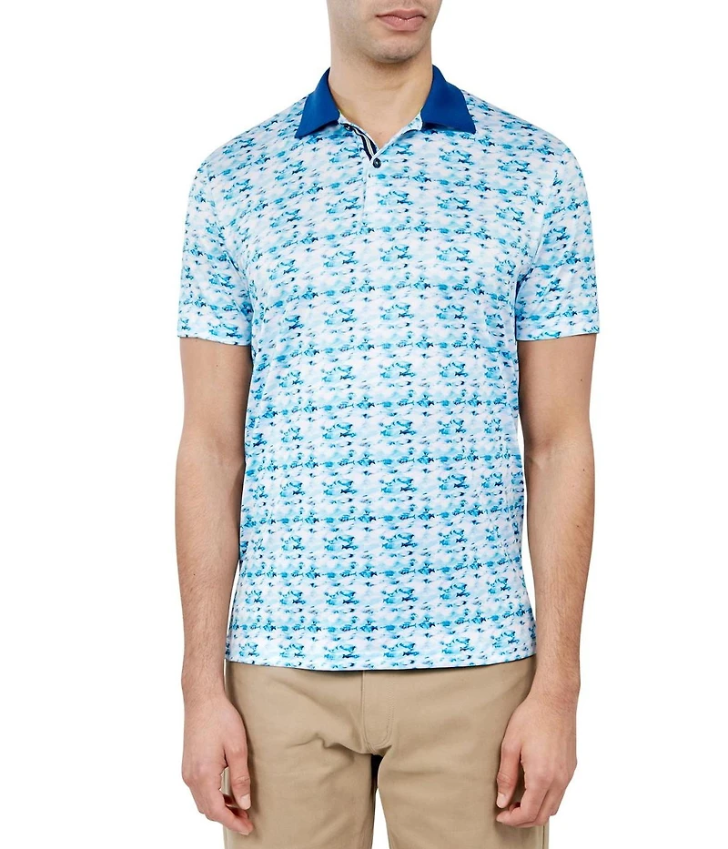 Society of Threads Men's Regular Fit Fish Print Performance Polo