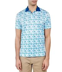 Society of Threads Men's Regular Fit Fish Print Performance Polo