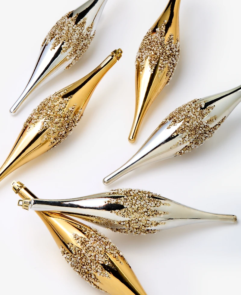 Holiday Lane Opulence Shatterproof Gold-Tone & Silver-Tone Drop Ornaments, Set of 6, Macy's Exclusive