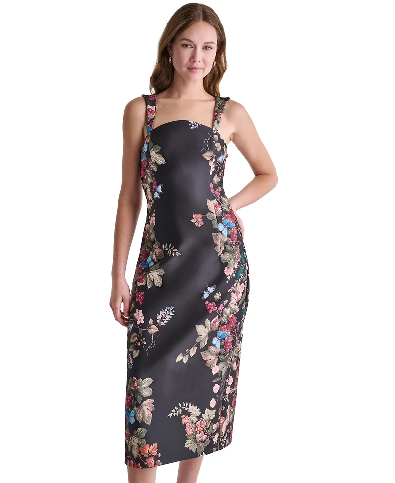 Bcbg Women's Floral Print Square Neck Satin Midi Dress