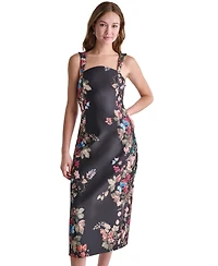 Bcbg Women's Floral Print Square Neck Satin Midi Dress