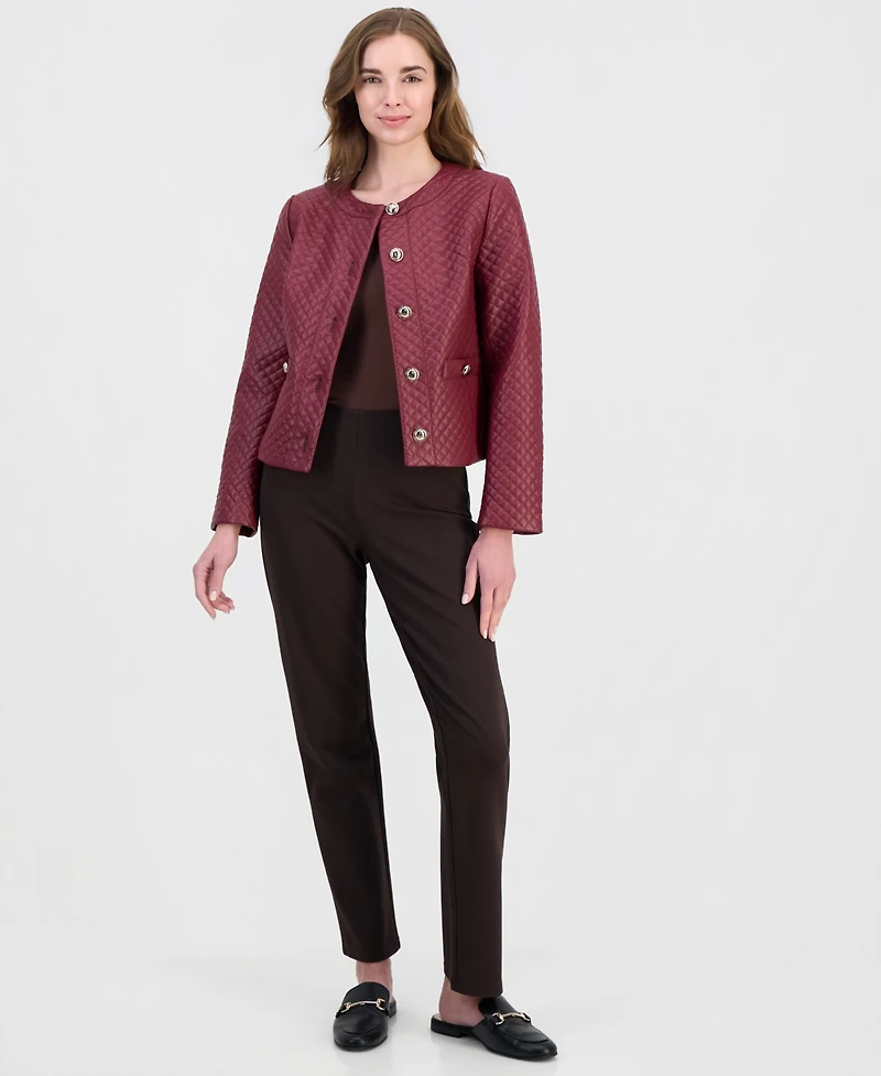 Jm Collection Women's Quilted Faux-Leather Button-Front Jacket, Macy's Exclusive