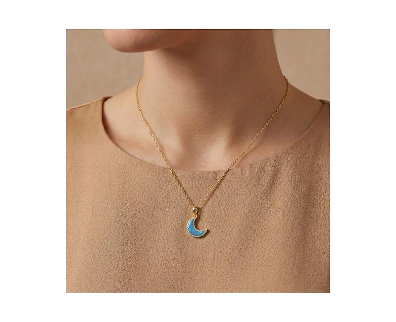 Rachel Glauber 14K Gold Plated Sparkling Moon Opal and Cz Halo Necklace
