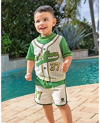 John Deere Toddler Boys Baseball Rash Guard and Swim Trunks Set