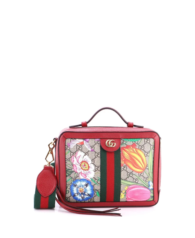 Pre-Owned Gucci Small Ophidia Zip Around Camera Bag Flora Gg Coated Canvas