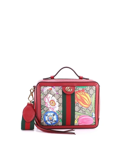 Pre-Owned Gucci Small Ophidia Zip Around Camera Bag Flora Gg Coated Canvas