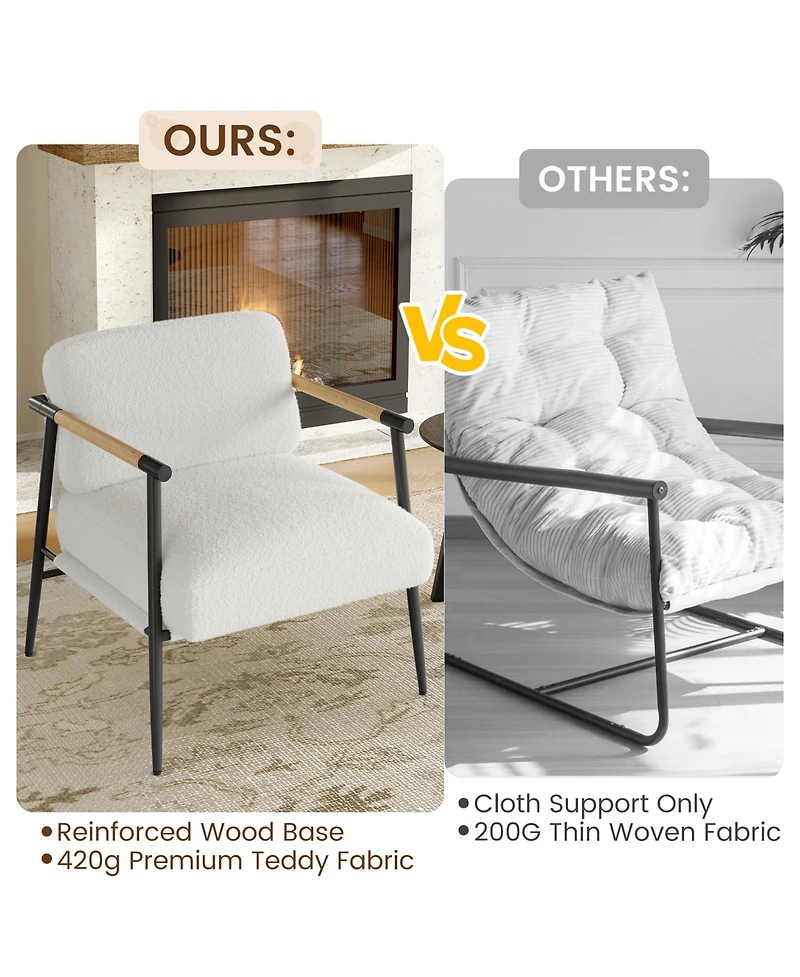 homfan Set of 2 Modern Accent Chairs – Cozy Reading Chairs with Soft Cushion, Wood Armrests and Metal Frame, Perfect for Bedroom or Living Room