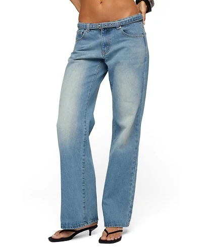 Edikted Women's Belted Low Rise Straight Leg Jeans