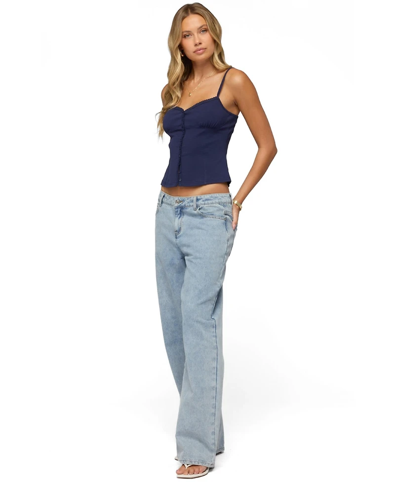 Edikted Women's Delia Sweetheart Button Up Tank Top
