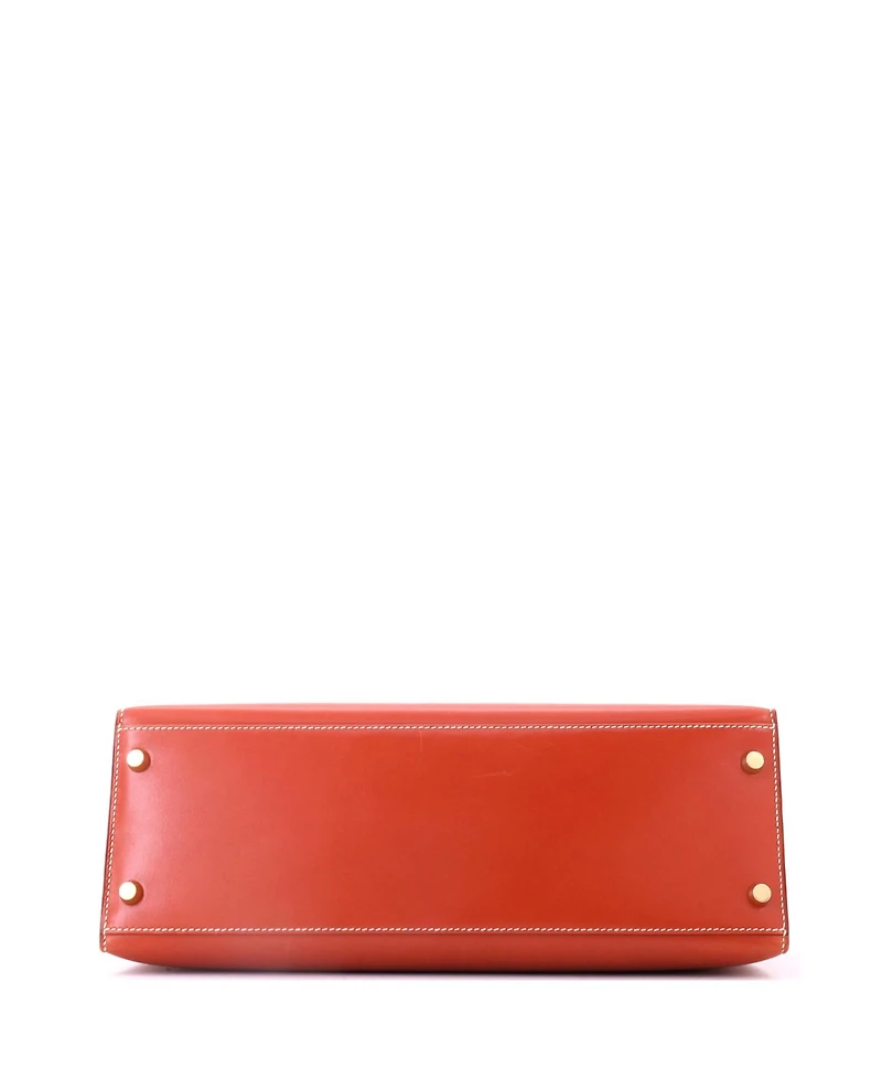 Pre-Owned HERMES Kelly 32 Handbag Orange Box Calf with Gold Hardware