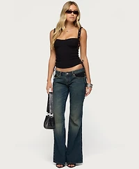 Edikted Women's Tatem Lacey Low Rise Flared Jeans