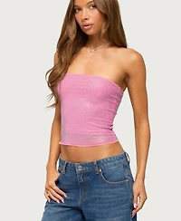 Edikted Women's Olea Rhinestone Mesh Strapless Top
