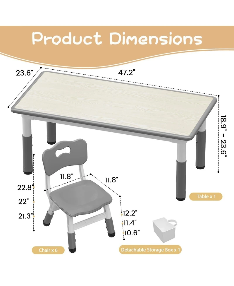 gaomon Kids Table and 4 Chairs Set, Height Adjustable Toddler Activity Table with Graffiti Desktop for Home, Daycare, Classroom