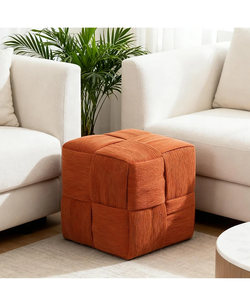 sumyeg Square Corduroy Ottoman Footrest with Woven Design for Living Room Seating