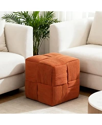 sumyeg Square Corduroy Ottoman Footrest with Woven Design for Living Room Seating