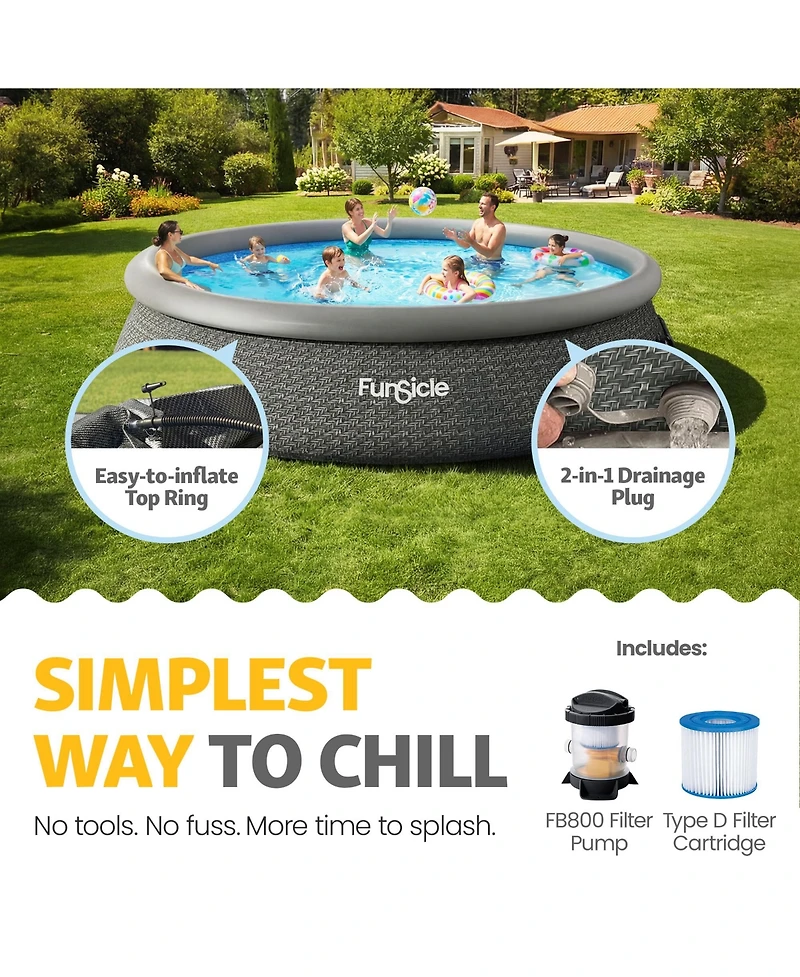 Funsicle QuickSet Inflatable Ring Top Outdoor Above Ground Pool with Pump
