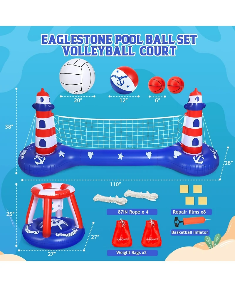 Gnuadz Pool Volleyball Basketball Hoop Inflatable Floats Water Games