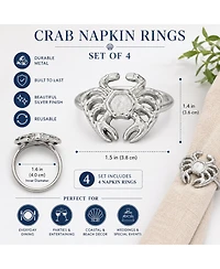 Dainty Home Crab Napkin Rings Set of 4, Silver Metal Table Decor