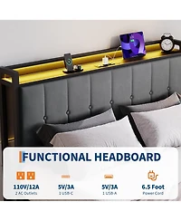 gaomon Upholstered Bed Frame with Lift Up Storage, Storage Bed Frame, Metal Platform Bed, No Box Spring Needed, Noise Free, Full Queen King