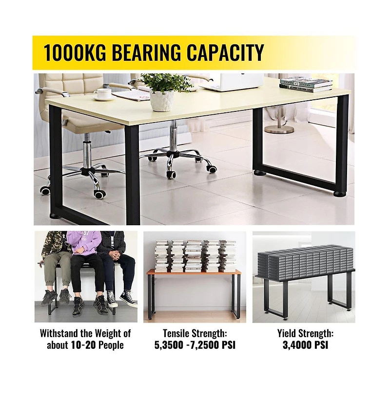 Sugift Heavy Duty Metal Dining Table Legs Set of 2, 28 x 24 in Box Section Square Frame