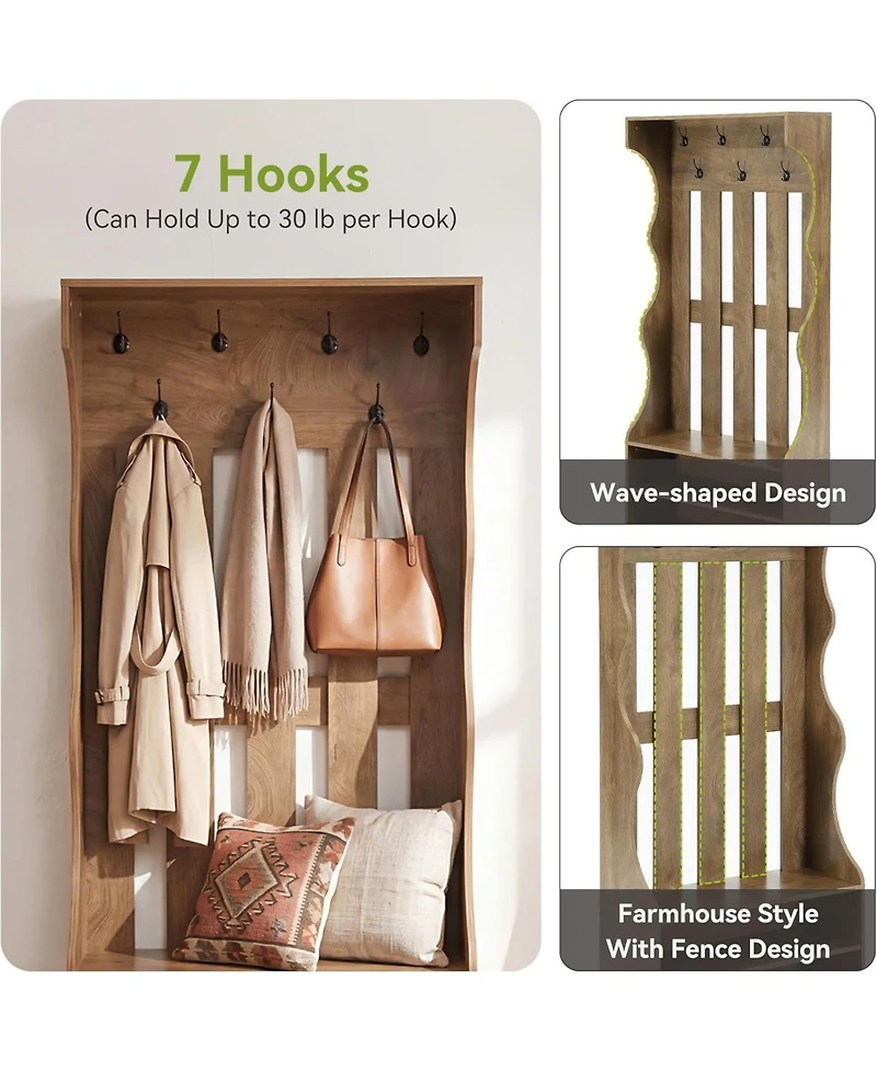 Tribesigns 3-In-1 Coat Rack with Shoe Bench, 70.9" Tall Hall Tree with 7 Hooks, Farmhouse Entryway Coat Rack with 2 Tier Shoe Storage