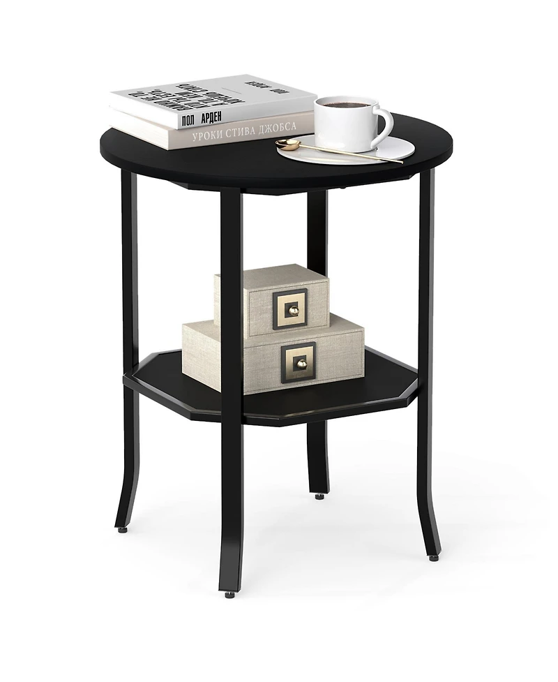 Slickblue Small Space Round Side Table with Storage Shelf, 2-Tier Nightstand Design