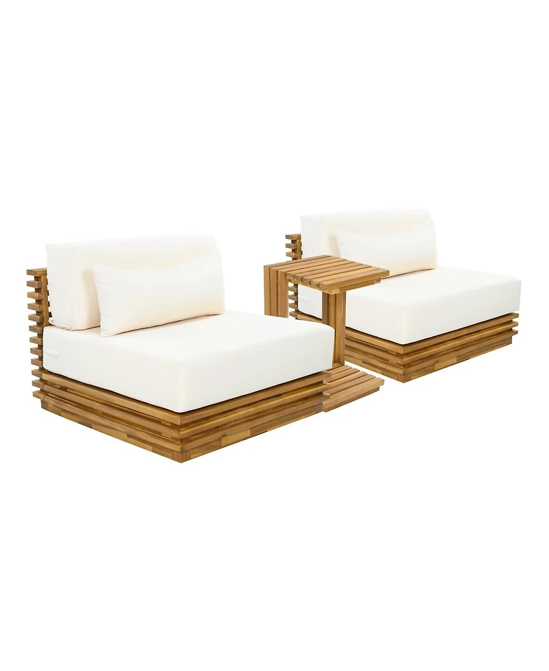Asagikoiai 3 Piece Patio Conversation Set Low Profile Acacia Wood Club Chairs and Side Table