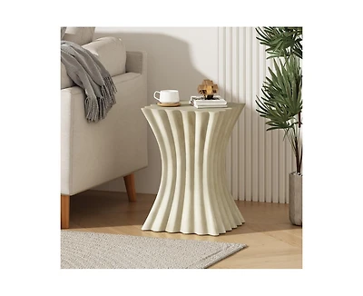 sumyeg Wave Shaped Mgo Side Table Sandstone Effect 200lbs Capacity Indoor Outdoor End