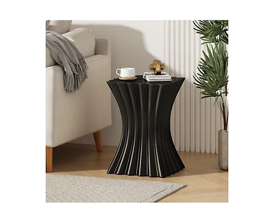sumyeg Wave Shaped Mgo Side Table Sandstone Effect 200lbs Capacity Indoor Outdoor End Table