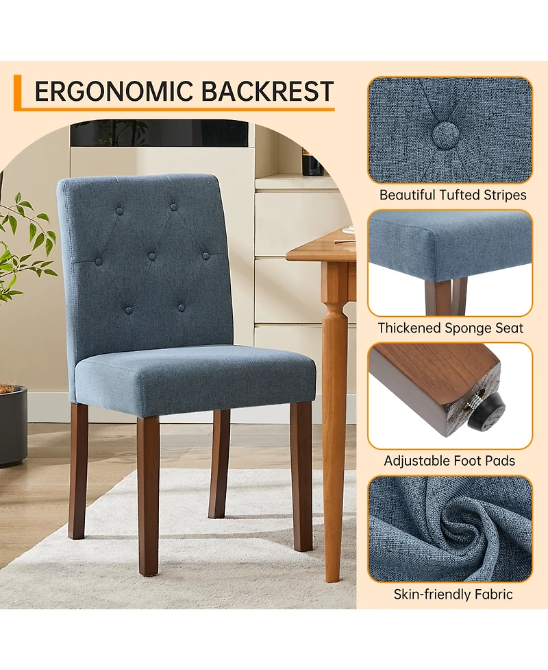 homfan Upholstered Parsons Dining Chairs Set of 2, Linen Fabric, Sturdy Wood Legs, Modern Kitchen Side Chairs