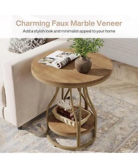 Tribesigns Round Side End Table: 2-tier modern bedside table with metal frame, Small nightstand with storage for couch side, living room