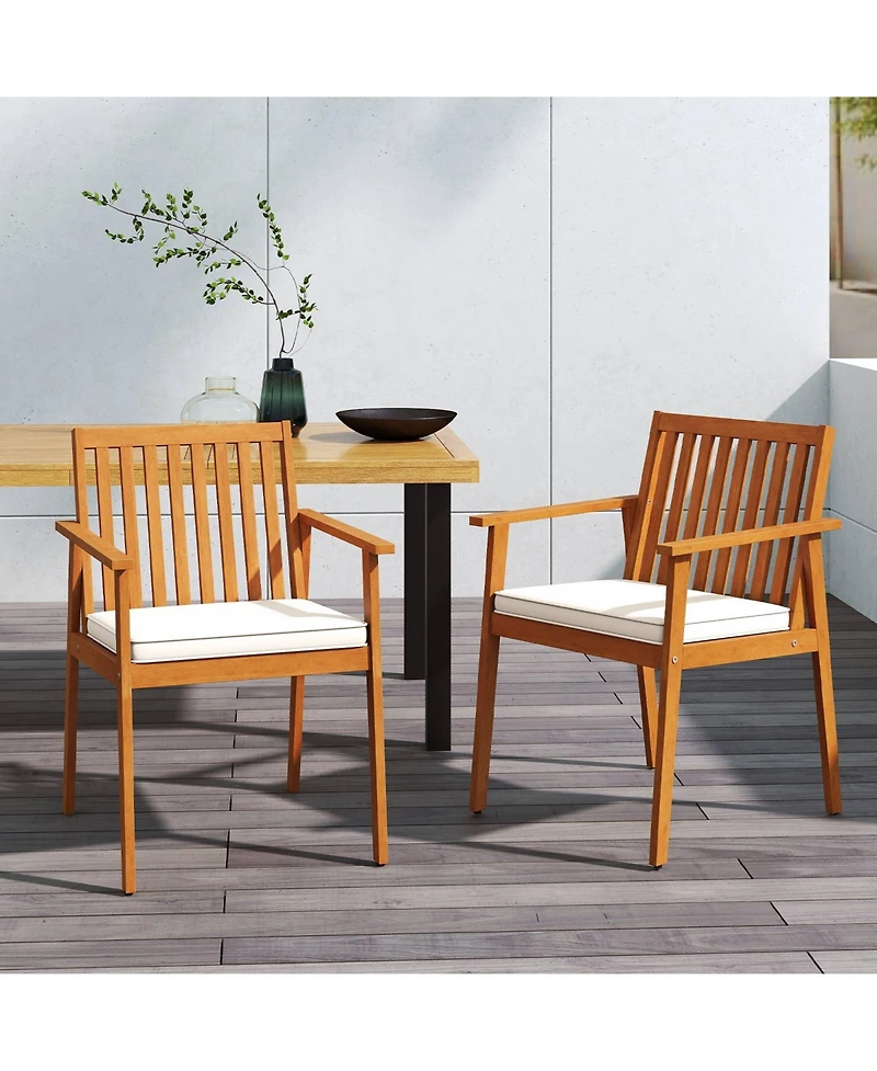 Sugift Acacia Wood Patio Armchairs Set of 2 with Padded Cushions
