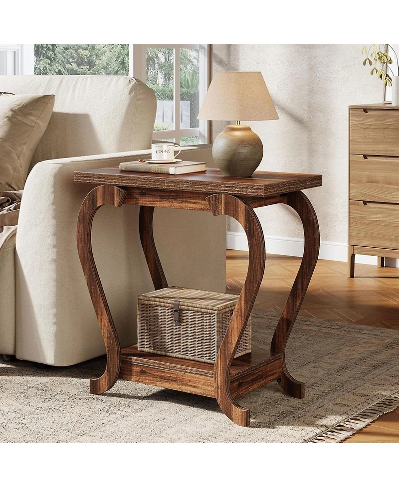 Tribesigns End Table,Narrow Wood Side Table with Storage Shelves,2-Tier Bedside Accent Furniture for Living Room,Small Spaces,Bedroom