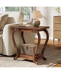 Tribesigns End Table,Narrow Wood Side Table with Storage Shelves,2-Tier Bedside Accent Furniture for Living Room,Small Spaces,Bedroom