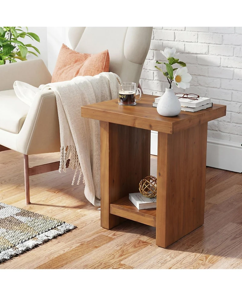 Tribesign Square Solid Wood End Table, 2-tier Rustic Farmhouse Side Table With Open Storage, Nightstand For Small Spaces, Living Room